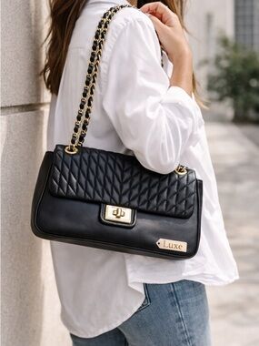 Karl Lagerfeld Paris Quilted Chain Shoulder Bag Black Leather NWT Luxe Classic